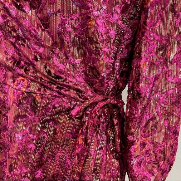 Loft burned velvet fake wrap long sleeve mini dress size 4 - Picture 4 of 13